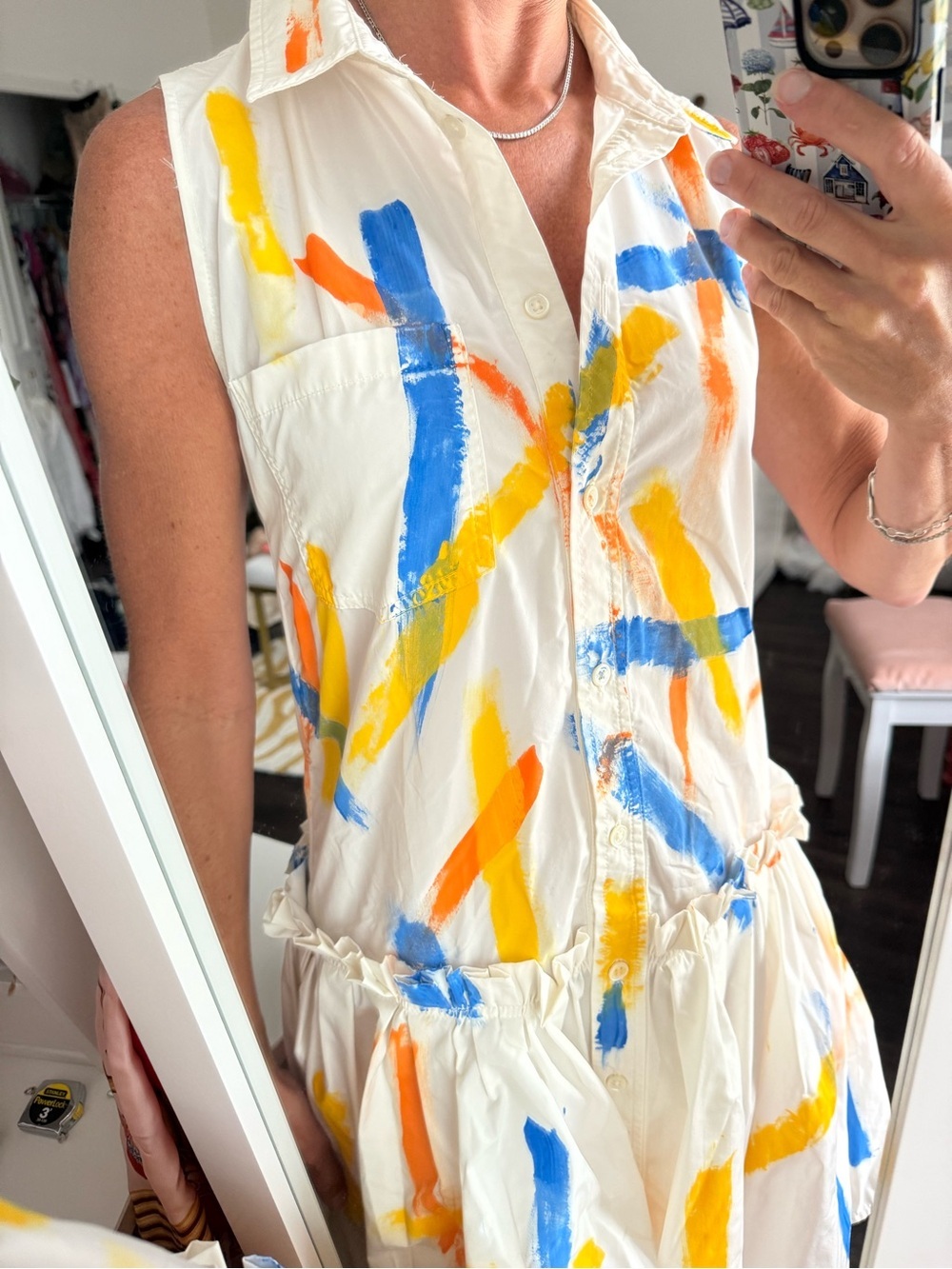 Avant Garde Painterly Brush Stroke Dress Drop Waist Bubble Hem Wearable Art - Picture 5 of 12